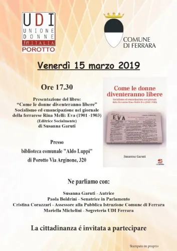 "Come le donne diventeranno libere", 15 Marzo 2019, ore 17,30 - Biblioteca Comunale, via Arginone 320, Porotto (Ferrara)