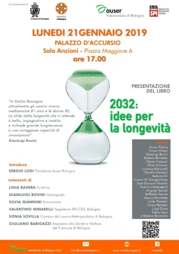 "2032: idee per la longevità", 21 gennaio ore 17,00 Palazzo D'Accursio, Sala Anziani - Piazza Maggiore 7, Bologna